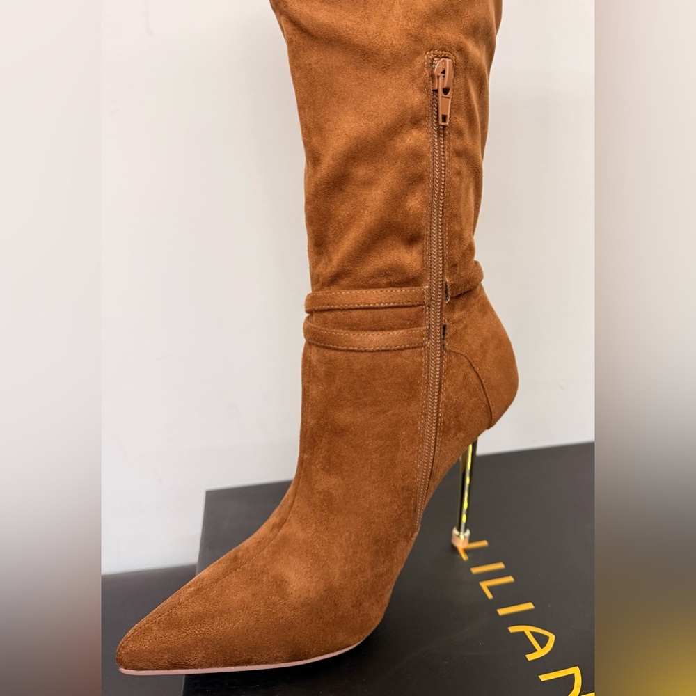 NWT Liliana Tan Suede Heeled Boots - Picture 9 of 12